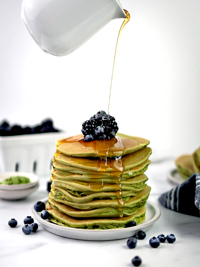 Fluffly Vegan matcha pancake recipe blog.  Organic Japanese Matcha