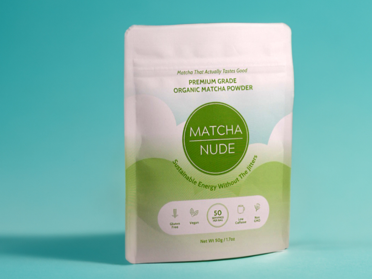 Matcha Nude 50 serving bag of premium grade organic matcha that actually tastes good. Sustainable Energy without the jitters