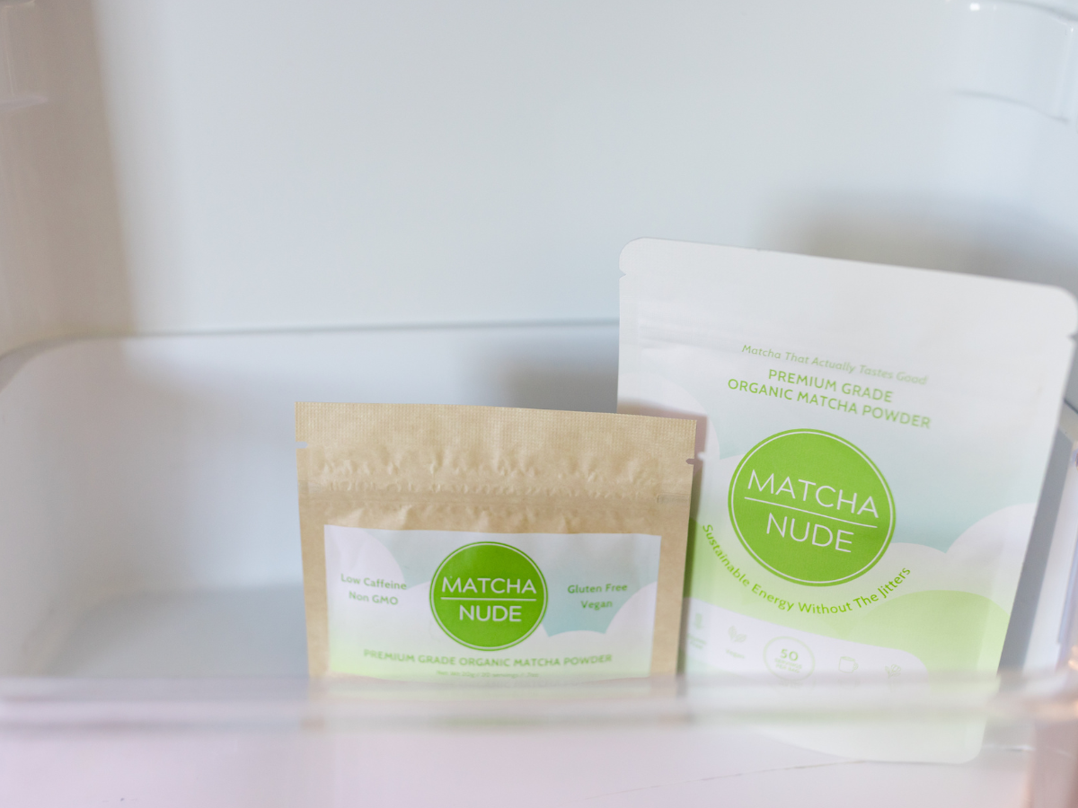 Matcha Nude 50 serving bag of premium grade organic matcha that actually tastes good. Sustainable Energy without the jitters in the fridge with a 50g serving bag