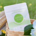 Matcha Nude 50 serving bag of premium grade organic matcha that actually tastes good. Sustainable Energy without the jitters in a picnic basket