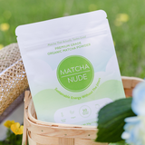 Matcha Nude 50 serving bag of premium grade organic matcha that actually tastes good. Sustainable Energy without the jitters in a picnic basket