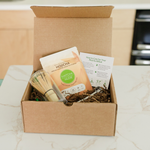 Hojicha Starter Kit gift box with organic hojicha powder, bamboo whisk and matcha spoon