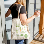 Natural canvas tote bag with matcha graphics – hand-printed by Moonlight Makers in Asheville, NC