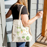 Natural canvas tote bag with matcha graphics – hand-printed by Moonlight Makers in Asheville, NC