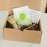 Premium Matcha Essentials Kit gift box with organic matcha, whisk and spoon